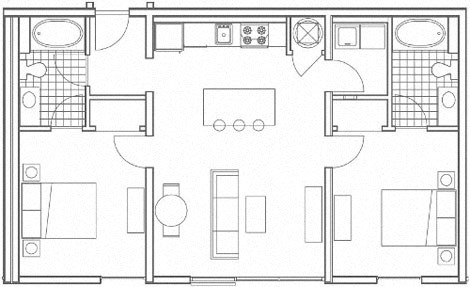 Floor plan for 2 beds, 2 baths, 980 sqft
